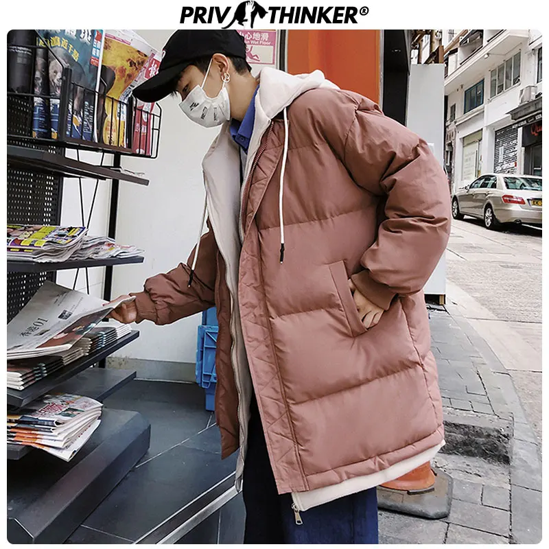 Privathinker, мужские длинные зимние куртки с капюшоном, мужские парки,, модные, имитация двух частей, зимние пальто, мужские плотные теплые куртки