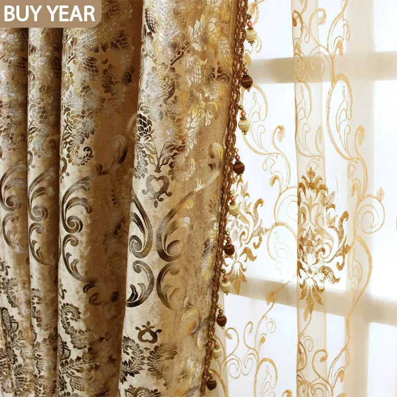 

European Curtains for Living Dining Room Bedroom Gilding Velvet Shading Modern Simple Style Home Decoration Accessories Window