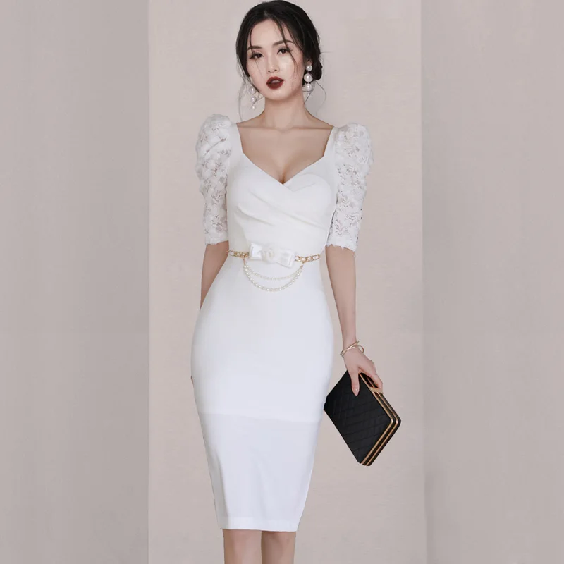 

Chic Sexy Lace petal Sleeve Spliced Dress Ladies Slim Party Dresses Elegant Women's Office OL Work Wear Bodycon Pencil Dress