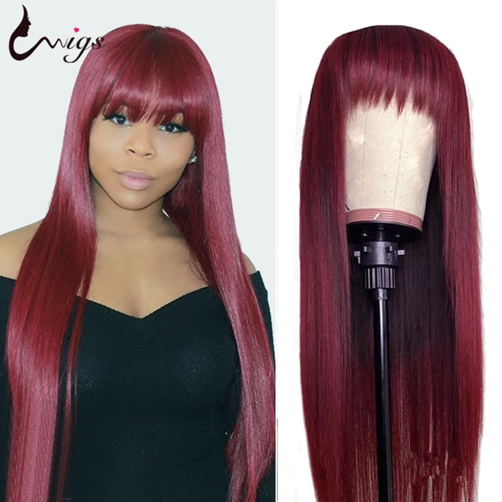 99J парик из человеческих волос с челкой яркий цветной полностью автоматические