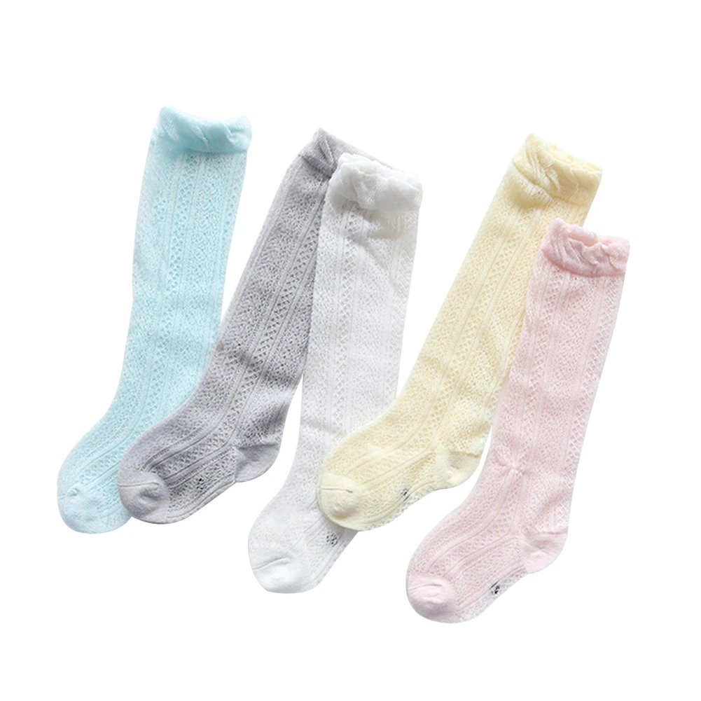 

1 Pair Newborn Baby Knee High Socks Soft Breathable Cotton Knit Hollow Out Mesh Tube Ruffled Solid Socks Baby Girls Boys 0-3Y