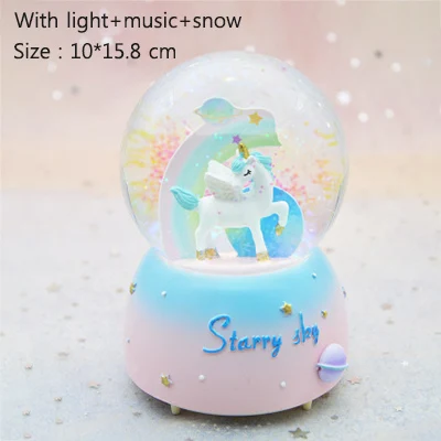 Blue-snow-light Fantacy Starry Sky Universe Miniature Model Snow Globe Crystal Ball Christmas Music Box Christmas Home Decoration Birthday Gift - Цвет: Blue-snow-light