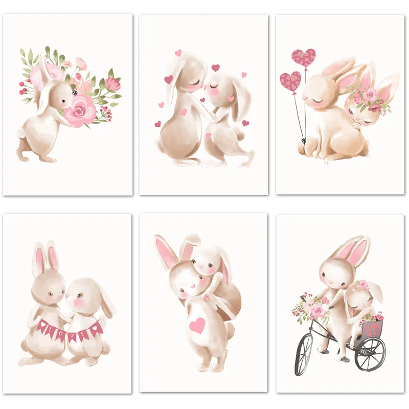 Мультфильм милый кролик цветок алмазная живопись животное любовь вышивка