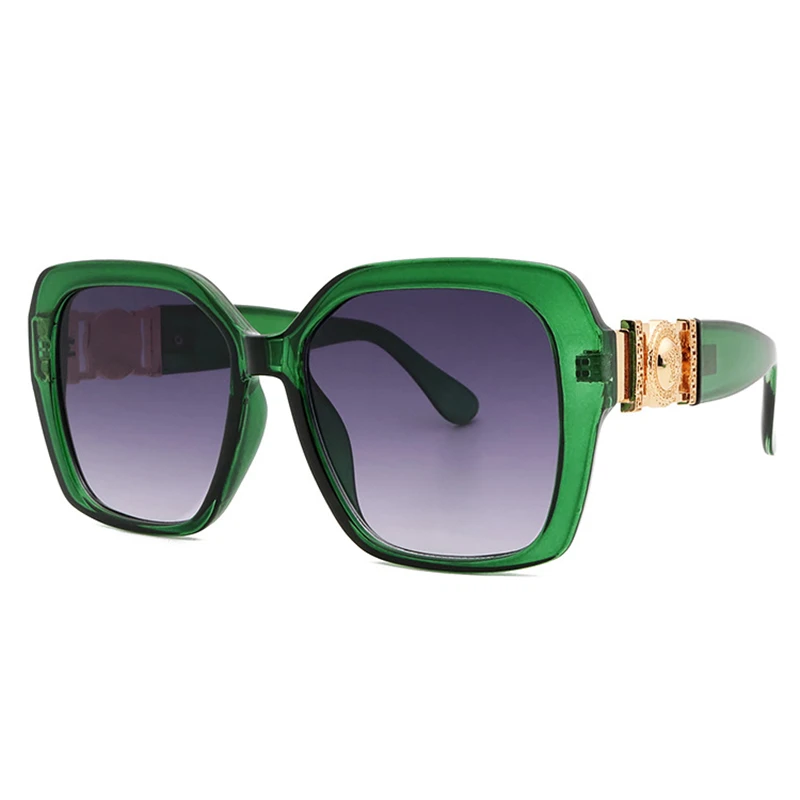 

2021Retro Large Frame Transparent Sunglasses Women Luxury Brand Personality Metal Human Head Decoration Sun Glasses Men Shades