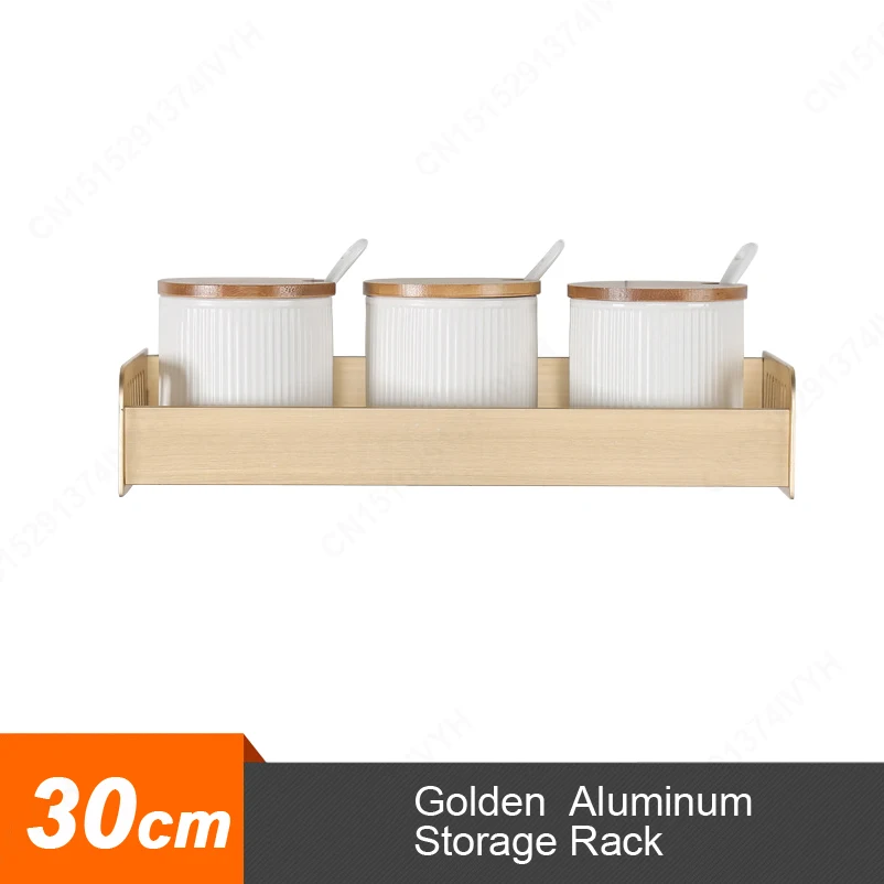 G-30cm Rack Многофункциональный кухонный держатель настенная кухонная стойка для Хранения Алюминиевая приправа банка Кастер Полка золотой черный кухонные аксессуары - Цвет: G-30cm Rack