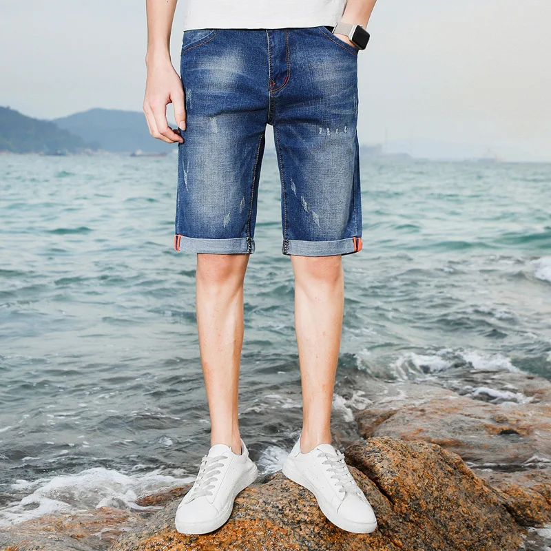 2021 summer thin denim shorts men's straight loose casual Capris