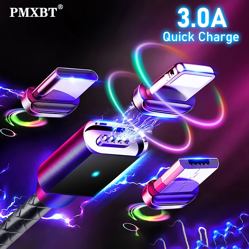 Магнитный кабель быстрой зарядки для смартфонов iPhone Samsung Huawei 3A Micro USB Type-C