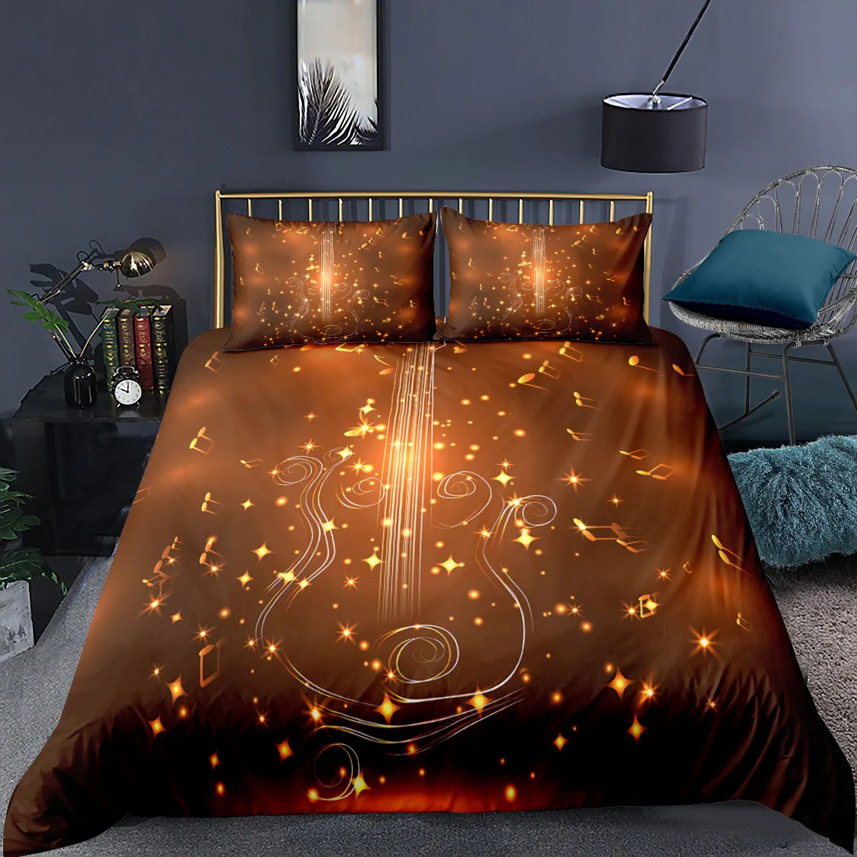 

Music Note Duvet Cover Set 2/3 Pcs King Queen Sizes Guitar Print Comforter Sets Bed Linen Sets Gifts Fashion Bedding Sets