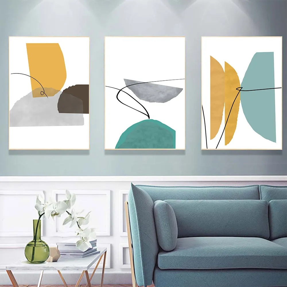 Абстрактная живопись Геометрическая стена печать цветной блок холст искусство