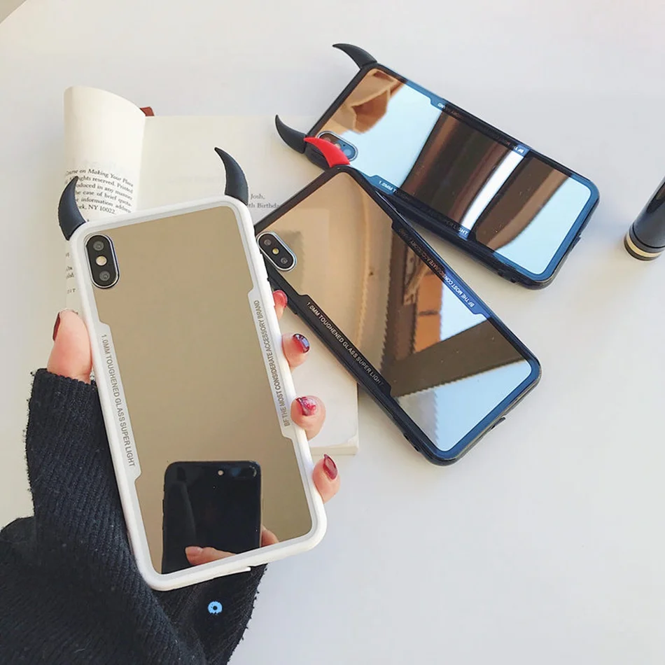 Luxury Mirror Case For OPPO F9 F7 F5/A73 3D Devil Horn Cover A3S/A5 A59 A79 A83 A39/A57 R17 R15X/K1 Hard Acrylic Cases |