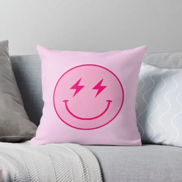 

Pink Lightning Bolt Smiley Face Printing Throw Pillow Cover Decor Sofa Fashion Hotel Waist Soft Anime Home Pillows not include