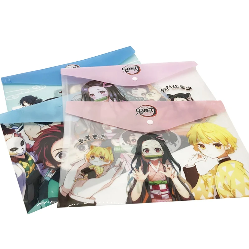 

For 1Pc Anime Demon Slayer Kimetsu No Yaiba Kamado Tanjirou A4 Files Holder PVC Press Button File Bag Folder Document Organizer