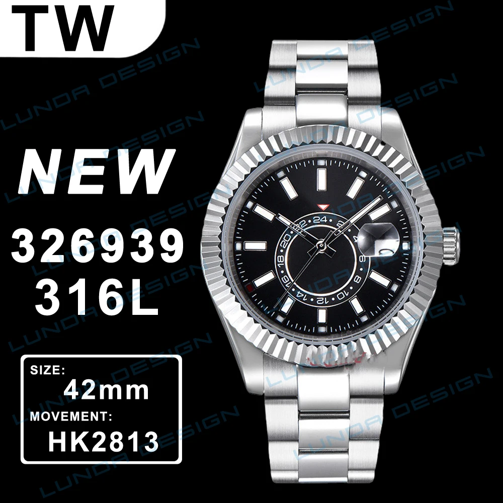 

Classic New Men Automatic Mechanical Watches 42mm Sky Bezel Crystal Sapphire 326939 Rose Gold Coffer Silver Watch