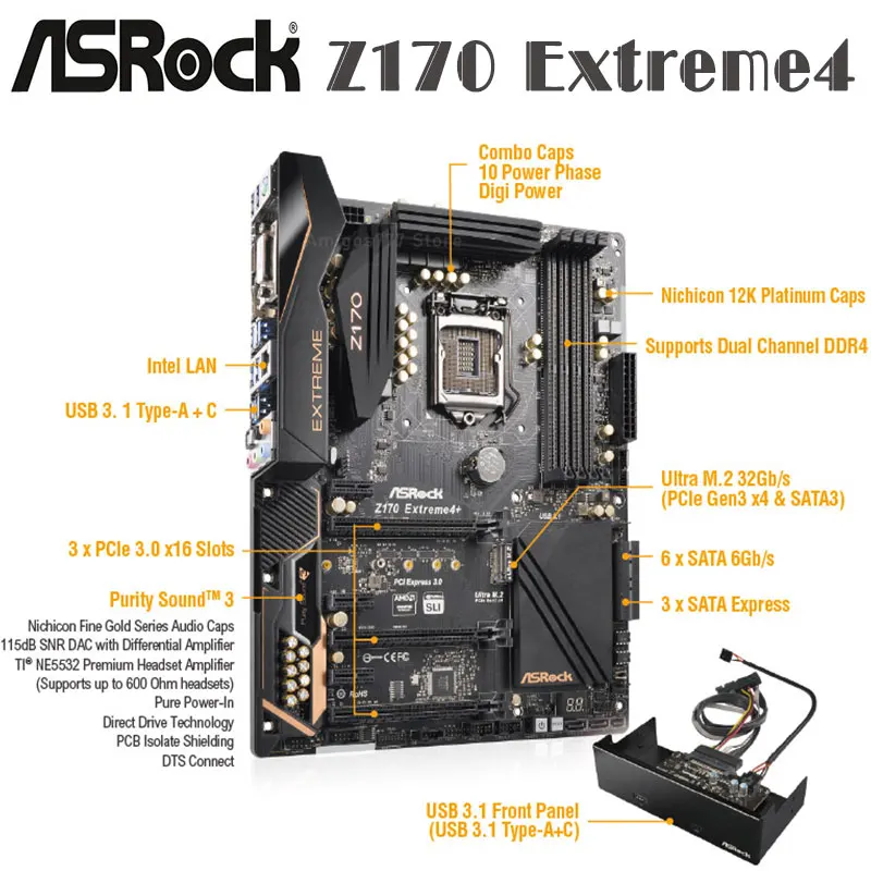 Preise Motherboard Verwendet ASRock Z170 Extreme 4 LGA 1151 64GB OC Ddr4 I7/i5/i3 PCI-E 3,0 X16 M.2 Für Desktop Intel Z170 ATX Mainboard