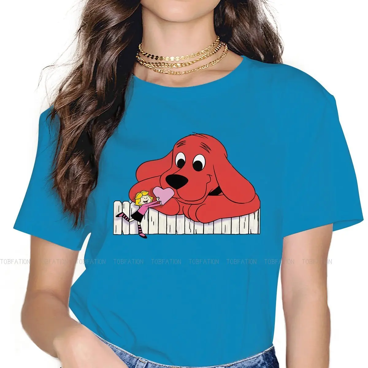 

Футболка классическая женская с круглым вырезом, оригинальная рубашка из чистого хлопка с принтом «большая красная собака», комедия, любов...