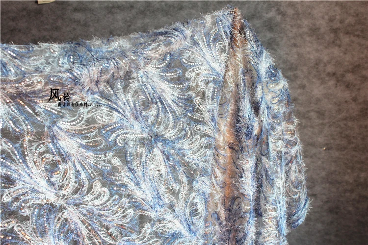 Блестящая ткань с градиентными перьями блестящая сетчатая вышитая ажурная