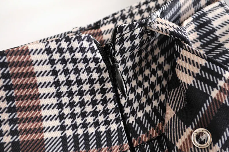 Женские миди юбки 2019 Новая мода плед Печатный пояс Высокая талия элегантные