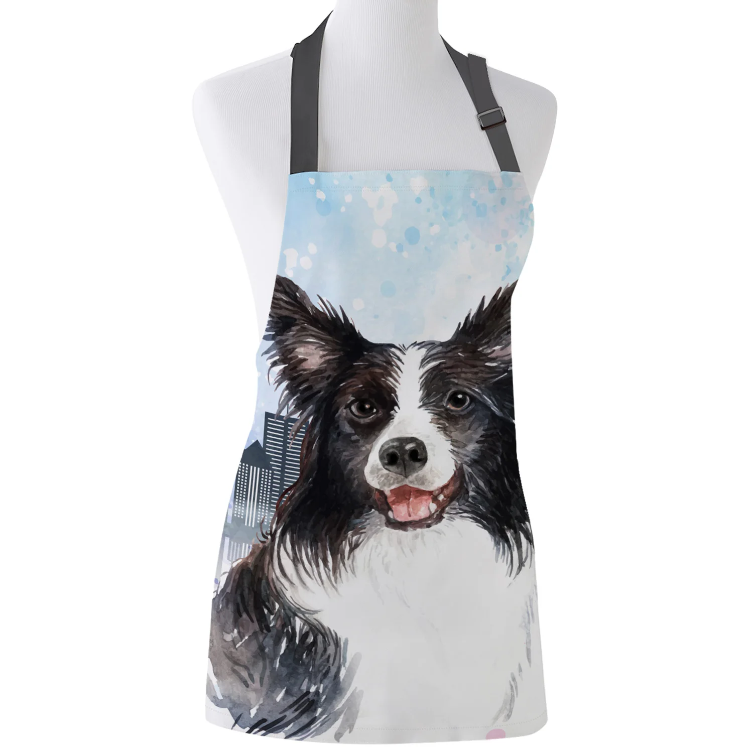 

Funny Apron Vancouver City Building Dog Border Collie Kitchen Aprons for Women Man Kids Home Cooking Baking Waist Bib Home Use