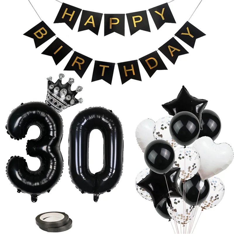 

Black Happy Birthday Letter Banner For Adults Baby Kids Birthday Party Decorations Number Foil Balloons Wedding Decors Helium