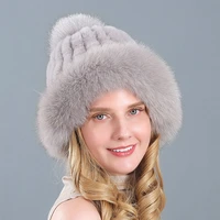 new luxury knitted real genuine fox fur hats women beanies solid rex rabbit fur caps winter lady party fashion fur hat skullies