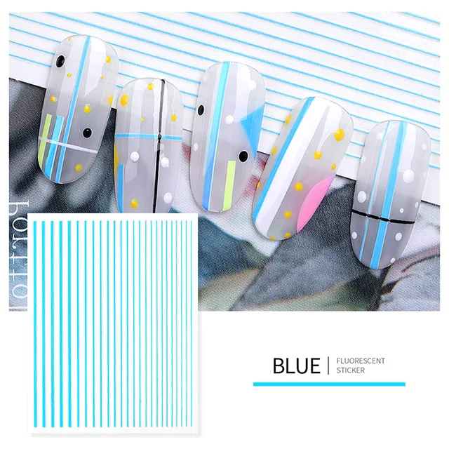 Style 4-Blue 5 флюоресцентные цвета наклейки для ногтей полосатые линии наклейки для дизайна ногтей клейкие 3D ленты наклейки для дизайна ногтей Аксессуары для маникюра - Цвет: Style 4-Blue