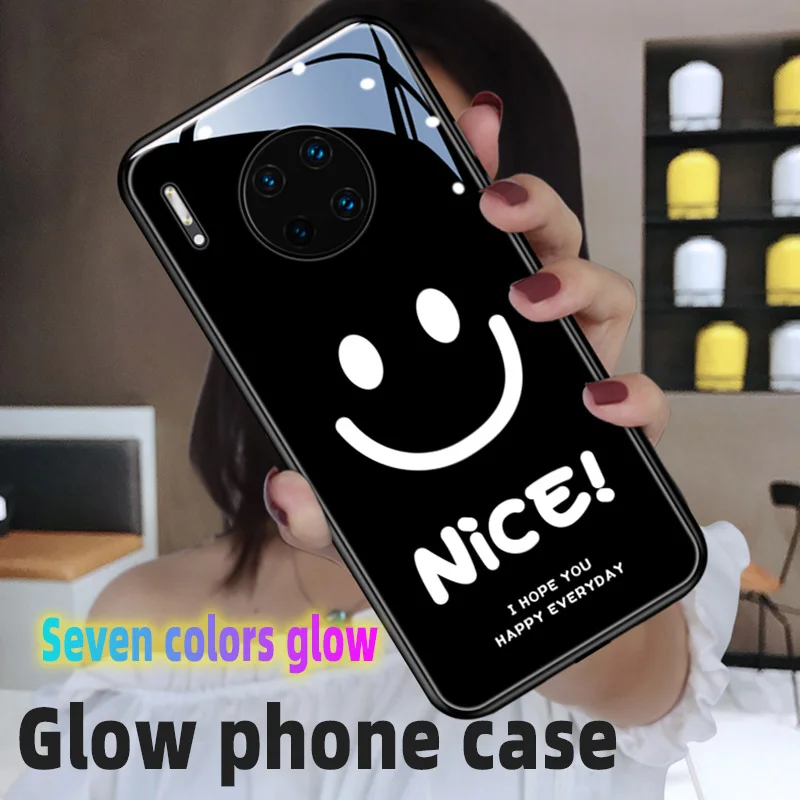 

Светящийся чехол Smiley для телефона Huawei Mate 30 pro 20x p20 p30 p40 Pro Plus, защитный чехол, модный светящийся защитный чехол