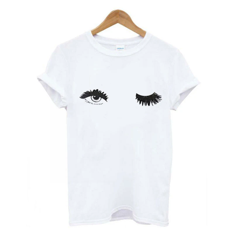 2019 модные футболки с принтом ресниц женские большие размеры летняя футболка