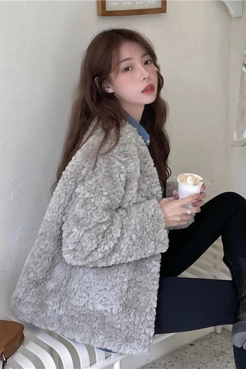 Свободное пальто из искусственного меха и хлопка зимнее мягкое теплое