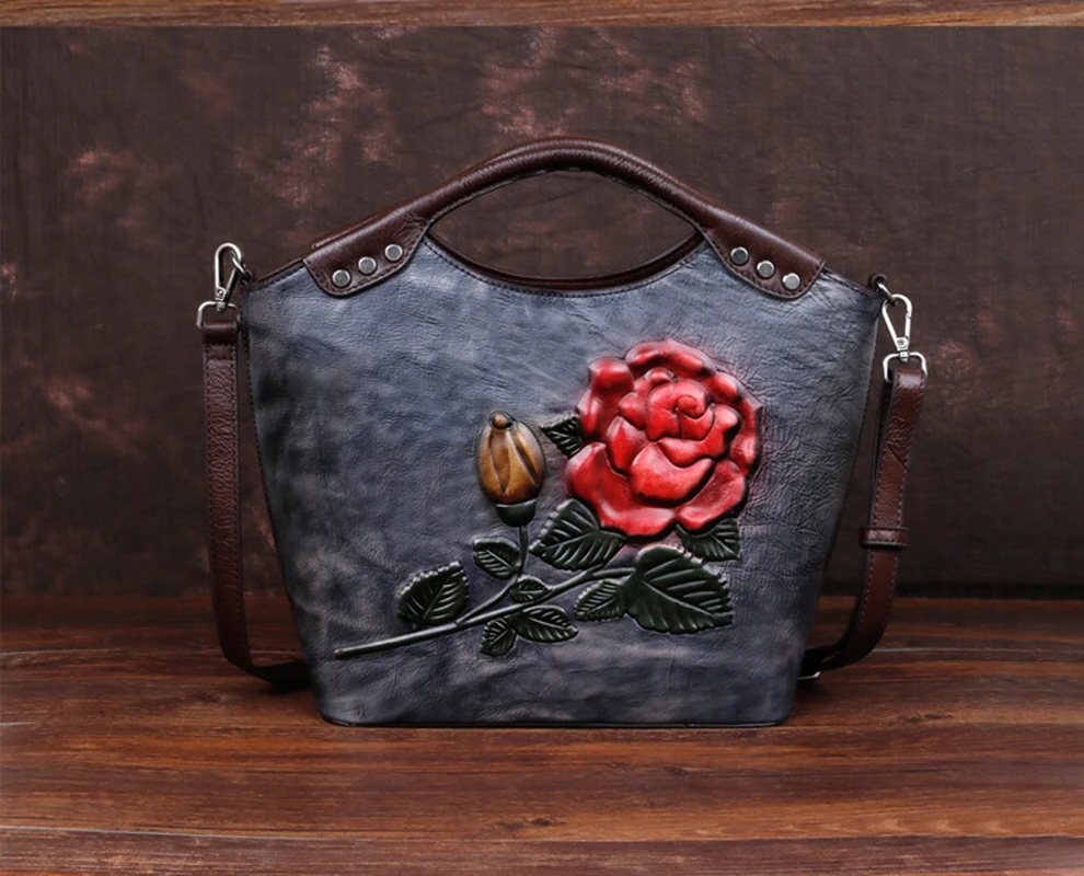 Новая сумка с объемным давлением розами из воловьей кожи Повседневная модная