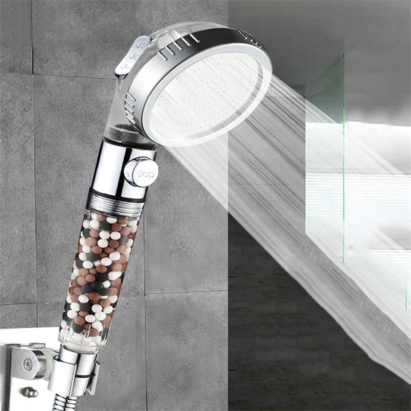 

shower head 3 Modes High Pressure Adjustment Ionic Mineral Anion On/Off Switch Button Water Saving Handheld Shower Head
