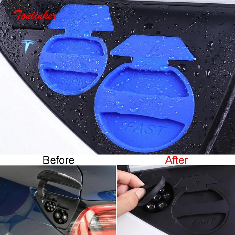 

Tonlinker Interior Charging port Waterproof Cover sticker For TESLA Model 3 2017-2020 Car styling 2 PCS Silicone Cover Stickers