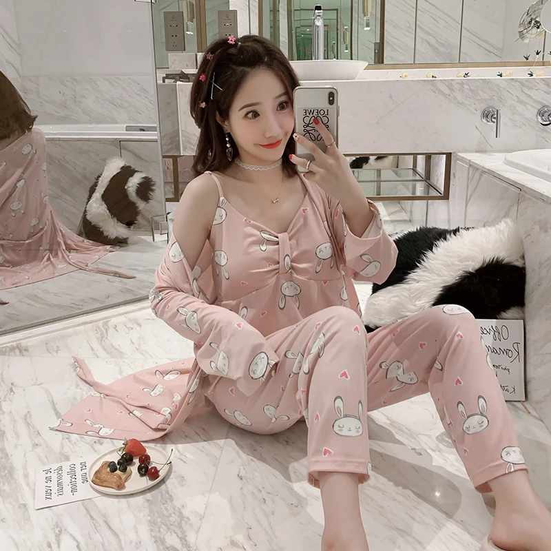 Женский пижамный комплект хлопковые пижамы 3 предмета одежда для сна женщин с