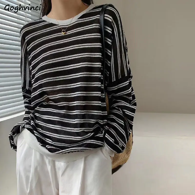 

Pullovers Women Summer Striped O-neck Fashion Comfortable Girls Loose Simple All-match Leisure Casual Korean Style Elegant New
