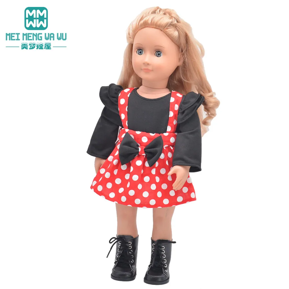 

Fits 45cm American doll clothes accessories fashion Lace shirt, bow overalls Girl's gift