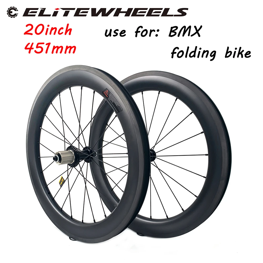 Günstig ELITEWHEELS 20 Zoll Faltrad Carbon Räder Powerway R17 Hub UD Brems Oberfläche 451mm 50X25mm Klammer Felgen Für BMX Fahrrad