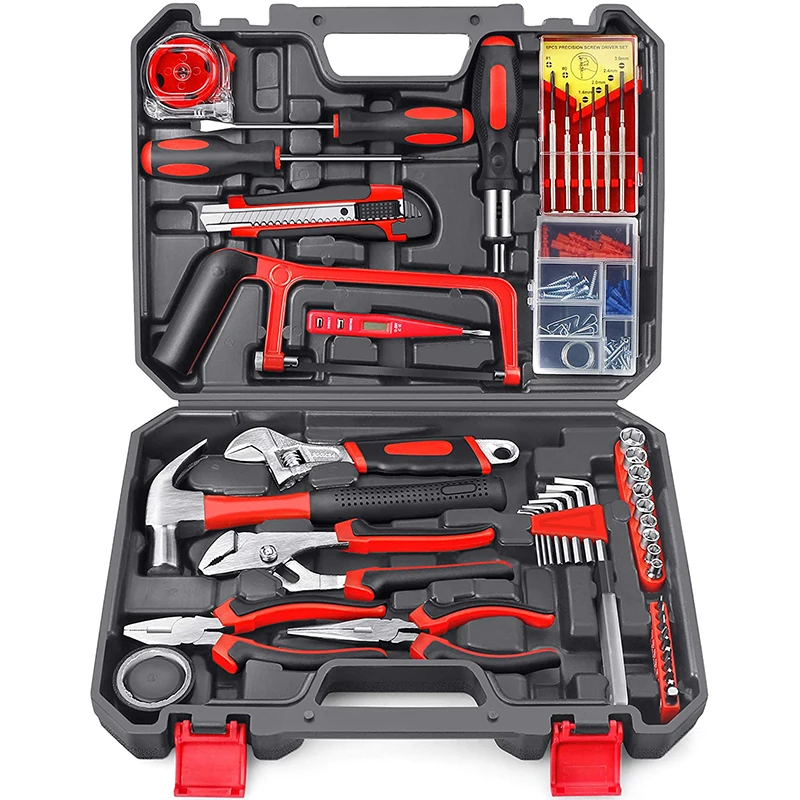 

AMPCOM 108 Pieces Household Tool kit, Hand Tool Set with Hammer, Plier, Screwdriver Set, Socket Kit, with Carrying Tool Box