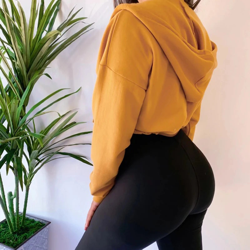 

Women Autumn Spring Tops Drawstring Hooded Long Sleeve Hoodie Sweatshirts Zip Up Crop Casual Jacket Zipper Coat Outwear