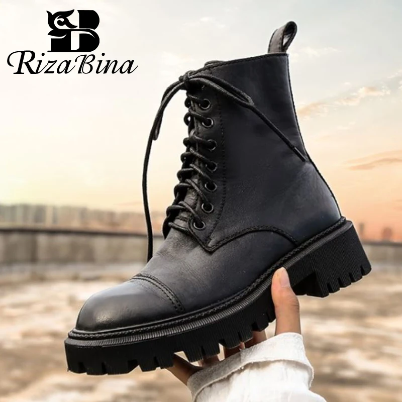 

RIZABINA женские полусапожки из натуральной кожи; Женские ботинки; Сезон осень-зима; Модные крутые ботильоны женская обувь размер 34-39