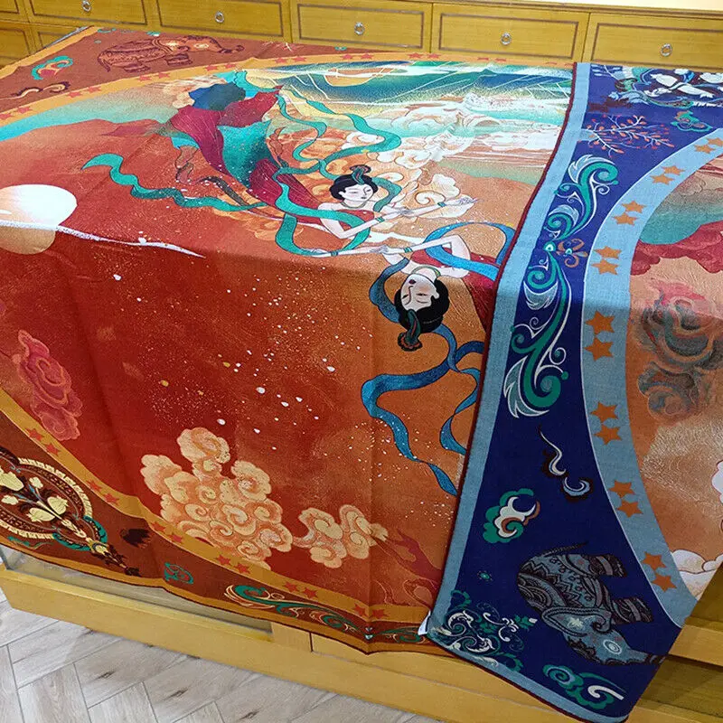 

50% Cashmere 50% Silk Scarf Women Fashion Chinese Shawl Ethnic Tribal Stole Double-sided Lady Kerchief Bandana 135*135cm