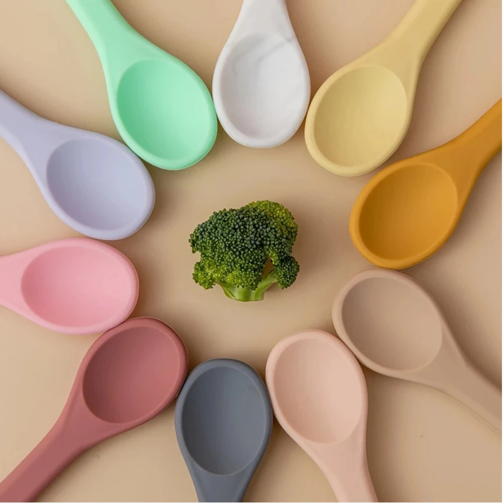 Beb&eacute; suave Tenedor de silicona cuchara de alimentaci&oacute;n de BPA libre chico platos ni&ntilde;os beb&eacute; accesorios de silicona vajilla 2 unids/set-4