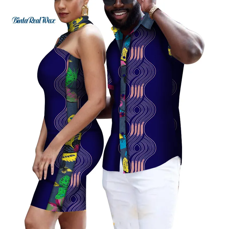 Sweet Lover Couples Clothes African Print Patchwork Dresses for Women Bazin Riche Mens Shirts African Style Clothing WYQ520