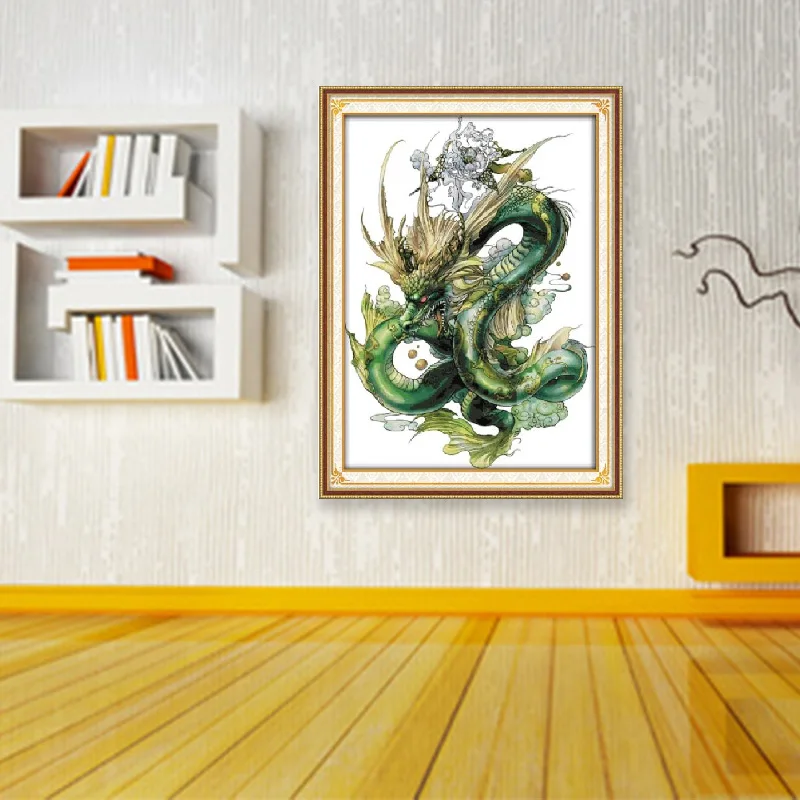 Набор для вышивки крестиком с изображением зелёного дракона | Дом и сад