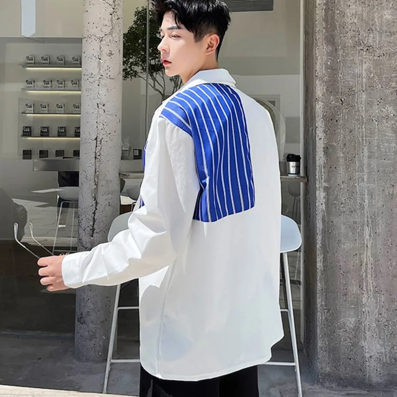 

IEFB Fashion Streetwear Shirts Men's Design Contrast Color Patchwork Handsome Casual Fashion Long Sleeve Shirt 2021 New 9Y6762