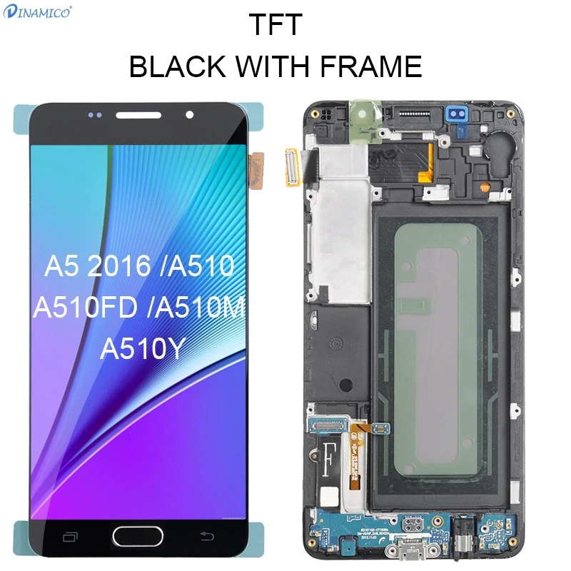 TFT Black With Frame Dinamico OLED A5 Lcd для samsung Galaxy A510 Lcd A5100 A510M A510Y A510F дисплей с кодирующий преобразователь сенсорного экрана в сборе - Цвет: TFT Black With Frame