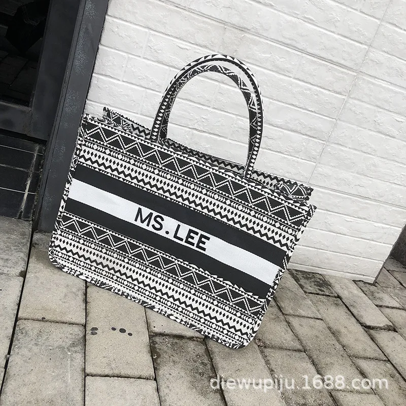 Большая Холщовая Сумка с полосатым принтом вместительная сумка на одно плечо