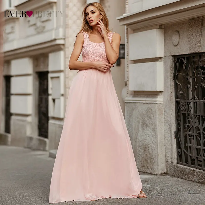 

Pink Bridesmaid Dresses Yellow Ever Pretty Elegant A Line Lace Strap Long Chiffon Maxi Wedding Party Dress Robe Femme EZ07704PK
