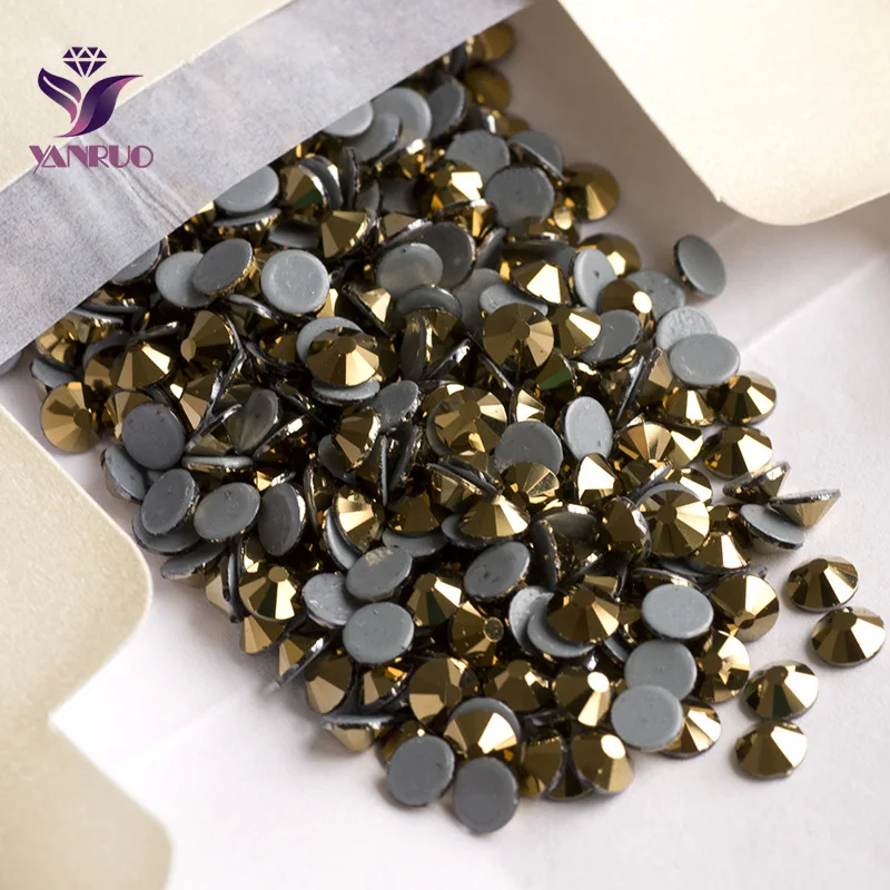 

YANRUO 2058HF Aurum Color Strass Iron on Hot Fix Rhinestones Flatback Crystals Golden Stones