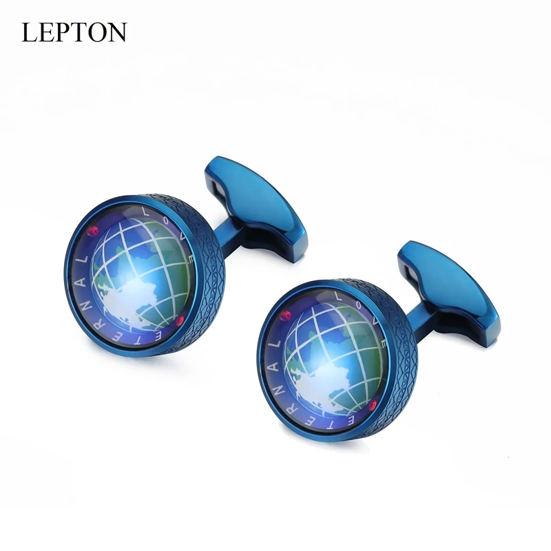 Newest Globe Earth Cufflinks 4 Colors Lepton Stainless steel Rotatable globe planet earth World Map Cuff links Wedding For Mens