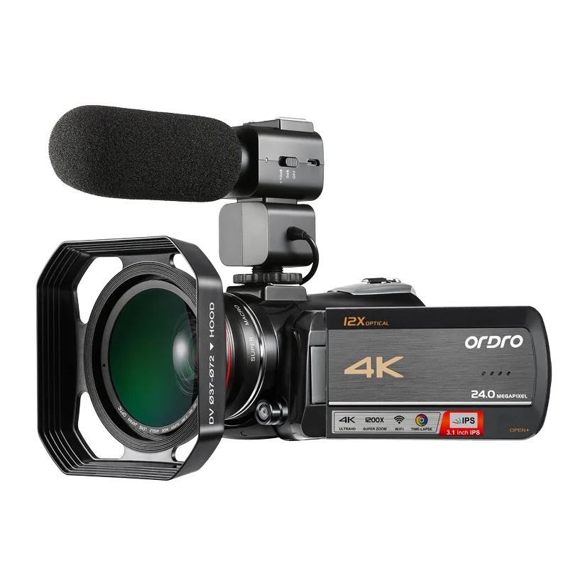 Прямая видеокамера 4K ORDRO AC5 12X оптический зум Wifi Full HD камера Filmadora Vlog|Любительские