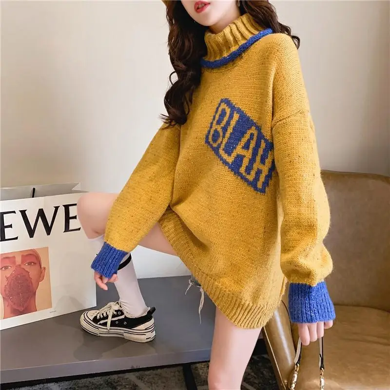 

Autumn and winter thickened turtleneck sweater women's pullover net red Korean version of thick wool loose lazy wind ins western